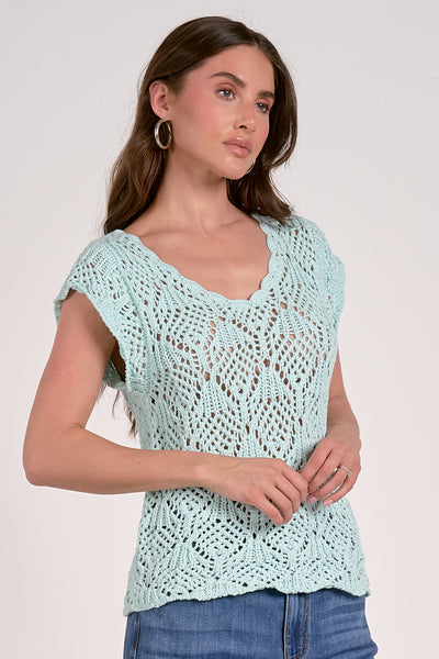 Elan Capped Sleeve Crochet Sweater