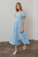 Floral Bouquet Puff Sleeve Midi Dress