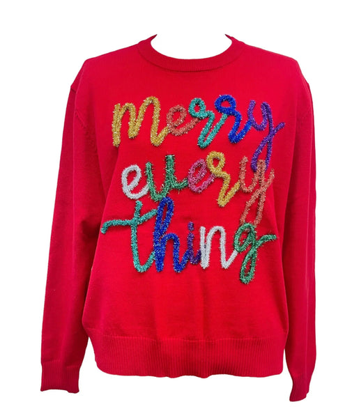Queen of Sparkles Red Merry Everything Glitter Script Sweater
