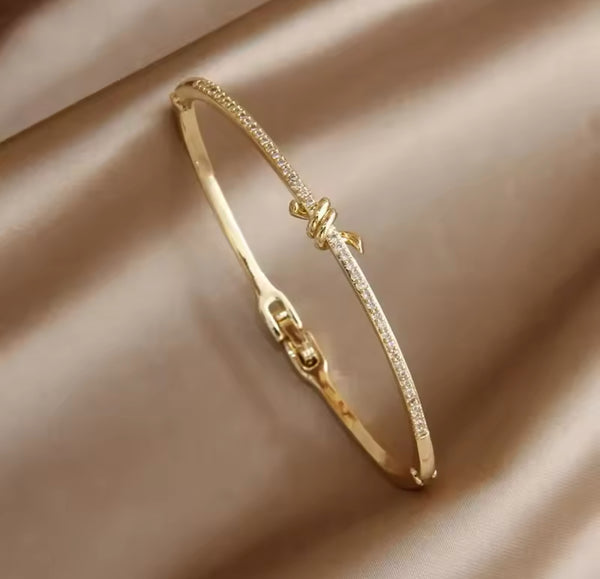 Thin Gold Plated Twist Bracelet with Bling