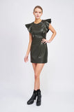 Carly Faux Leather Ruffled Bodycon Mini Dress