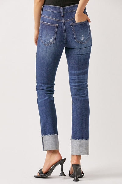 Mid Rise Straight Jeans with Cuff