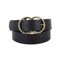 Double Circle Buckle Leather Belt Black