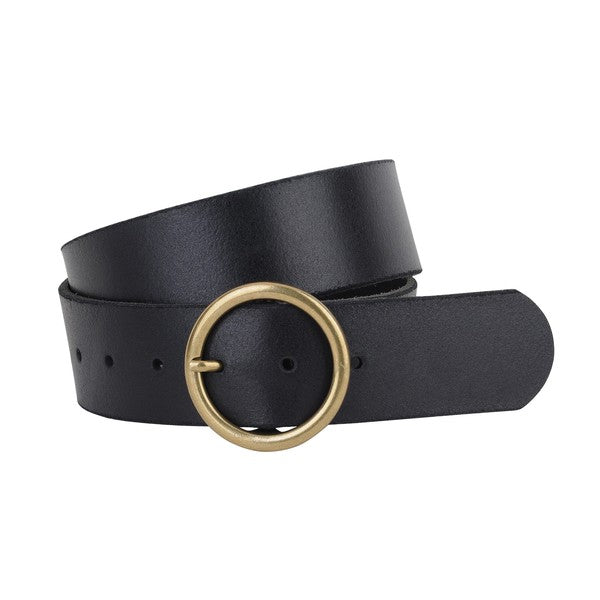 Leather Belt 1.75" wide  brass toned ring buckle black