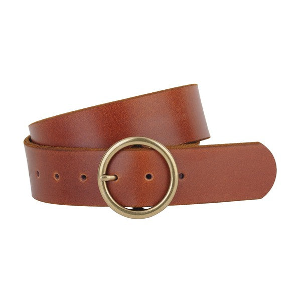 Leather Belt 1.75" wide  brass toned ring buckle Tan