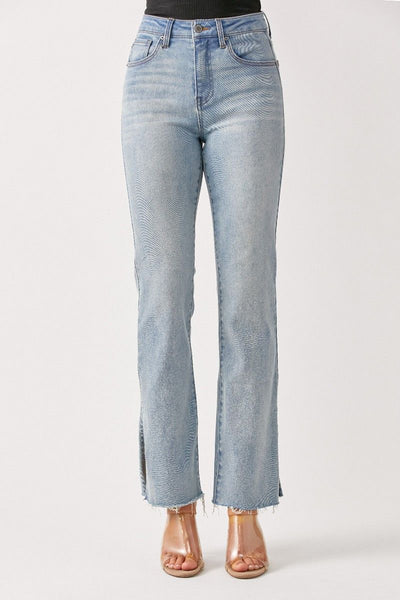 Jeans Risen High Rise Straight Leg w/Hem Slit