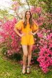 Final Sale Queen of Sparkles Neon Orange Sequin Sleeve Romper