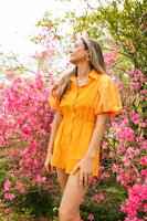 Final Sale Queen of Sparkles Neon Orange Sequin Sleeve Romper